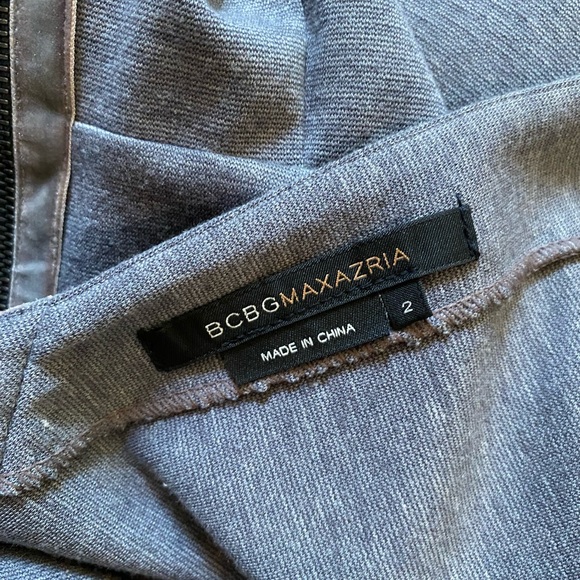 Y2K BCBG Max Azria Ponte Knit Faux Wrap Pleated Velvet Trimmed Dress - Size 2 - Picture 7 of 12